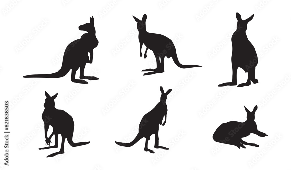 Kangaroo Art Silhouette Vector Illustration Bundle Kangaroo Art Silhouette Vector Illustration Bundle