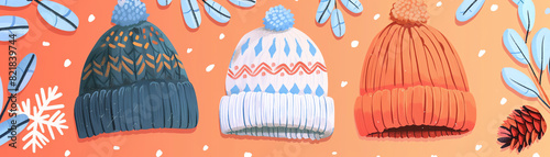 slouchy winter beanie flat design top view warm theme cartoon drawing Splitcomplementary color scheme photo