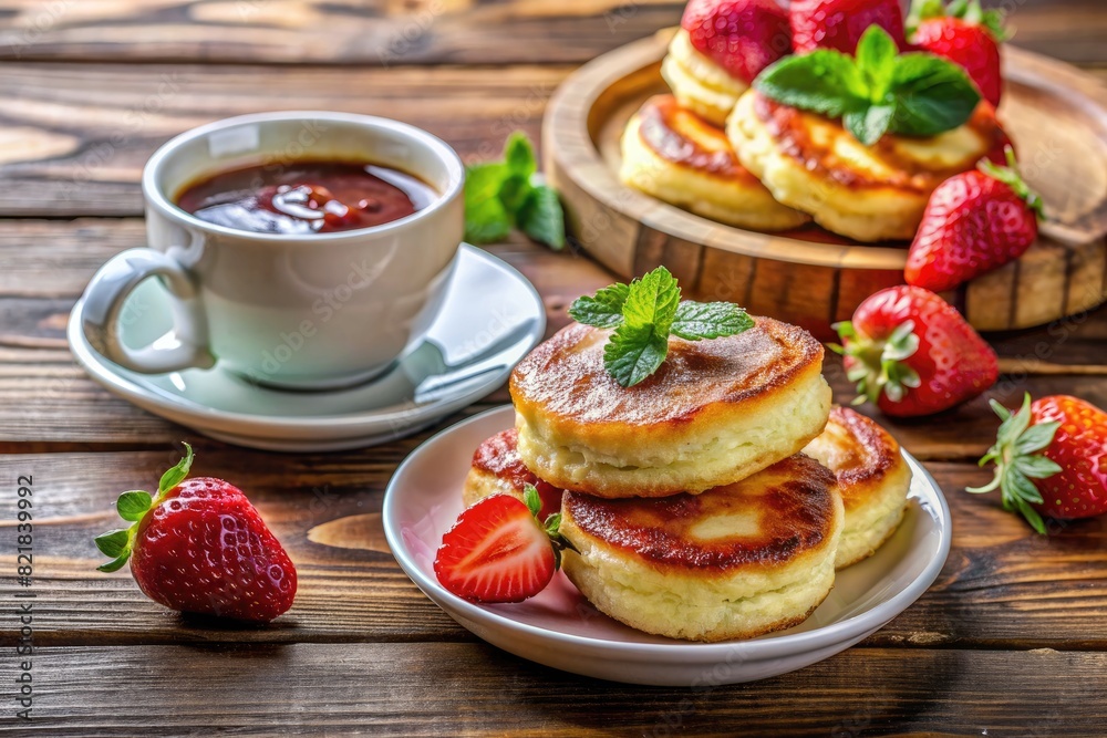 Pancakes with Strawberries and Syrup for Breakfast Pancakes with Strawberries and Syrup for Breakfast