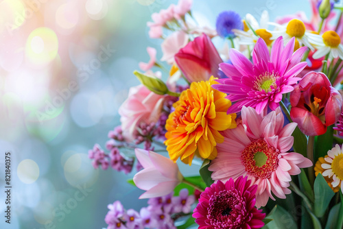 Spring banner for 8 march  mother s day  colorful vibrant bouquet of various flowers 