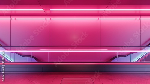 Futuristic Parapet Wall in Vibrant Neon Pink with LED Lighting and Sleek Metal Accents photo
