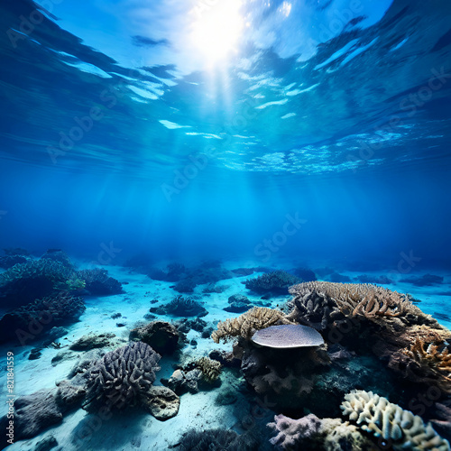 tranquil underwater view with bleached corals on the seabed climate change and human impact,