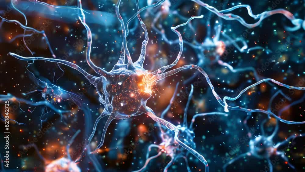A macro image of neurons brain cells against a dark background