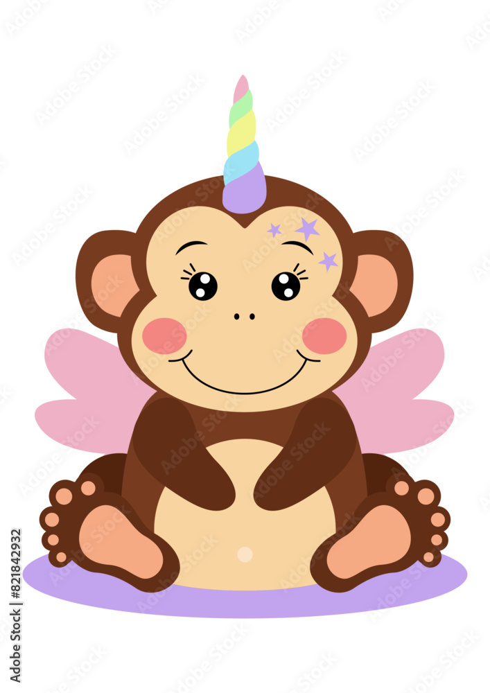 Fototapeta premium Happy unicorn monkey with wings