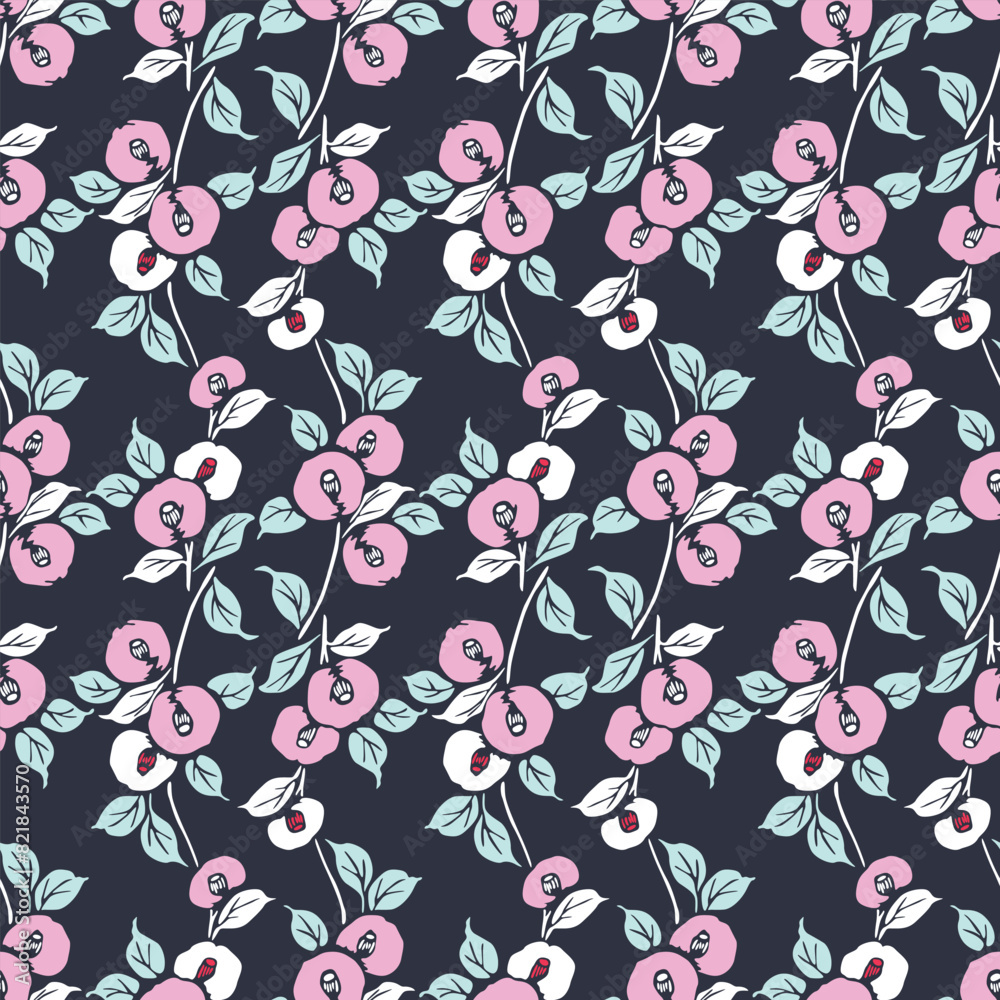 Japanese Round Flower Leaf Vine Vector Seamless Pattern Japanese Round Flower Leaf Vine Vector Seamless Pattern
