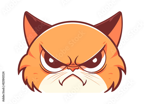 A cartoon illustration of an angry cat face with a grumpy expression.