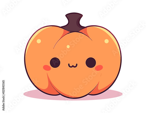 A cute kawaii cartoon illustration of a pumpkin with a smiling face. Flat vector illustration isolated.