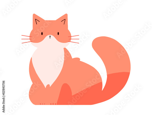 Simple and cute red cat. Flat vector illustration isolated.