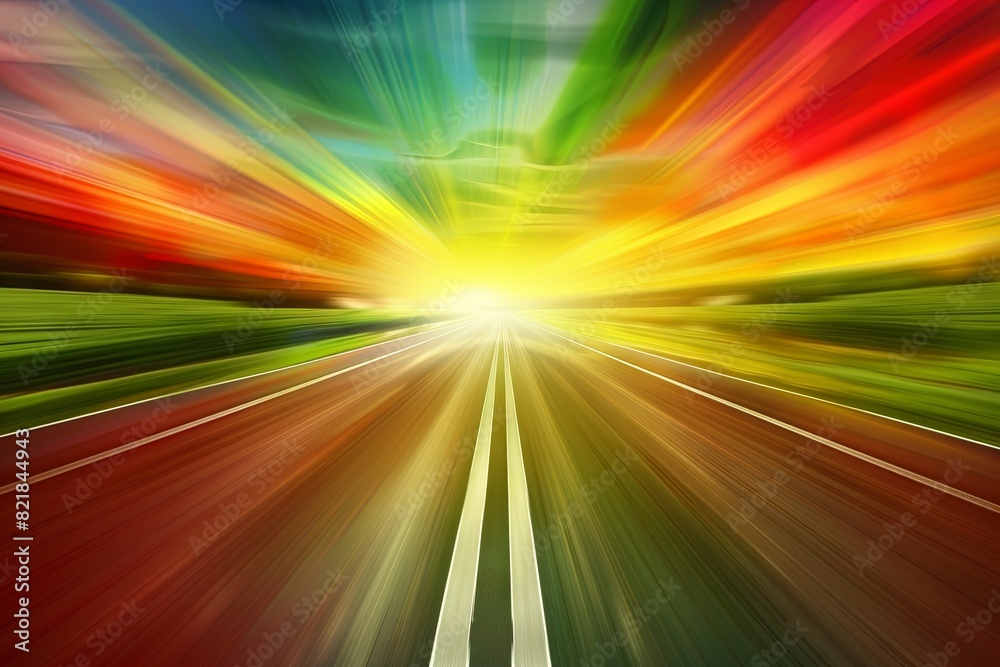 High-speed motion blur on a vibrant sunrise highway High-speed motion blur on a vibrant sunrise highway