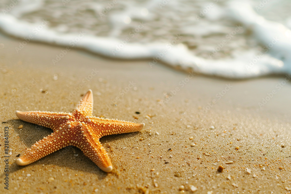 Starfish lying on sand beach by the sea or ocean Summer time Starfish lying on sand beach by the sea or ocean Summer time