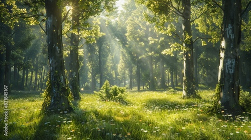 A serene nature scene depicting a peaceful forest glade with dappled sunlight filtering through the trees  creating a tranquil ambiance and bringing a touch of the outdoors inside.