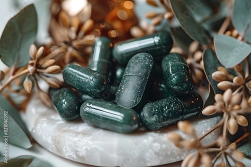 Herbal Supplement Capsules Amidst Greenery - Natural Health, Wellness, and Alternative Medicine