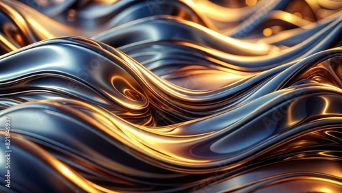 Liquid Metal: Shiny, metallic liquid flow with reflective properties, creating a sleek and high-tech abstract background. 