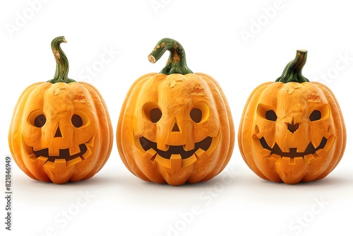 Halloween Jack-o'-Lanterns Trio - Decorative Carved Pumpkins - Holiday Festive Decor for Halloween Celebrations