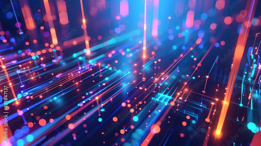 An abstract illustration of a circuit board with glowing nodes and connections. The colors are blue, orange, and purple. An abstract illustration of a circuit board with glowing nodes and connections. The colors are blue, orange, and purple.