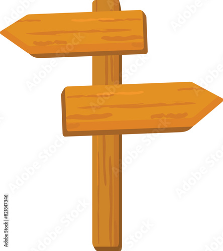 Cartoon wooden directional signpost with blank wood board and arrows for navigation and pathfinding illustration