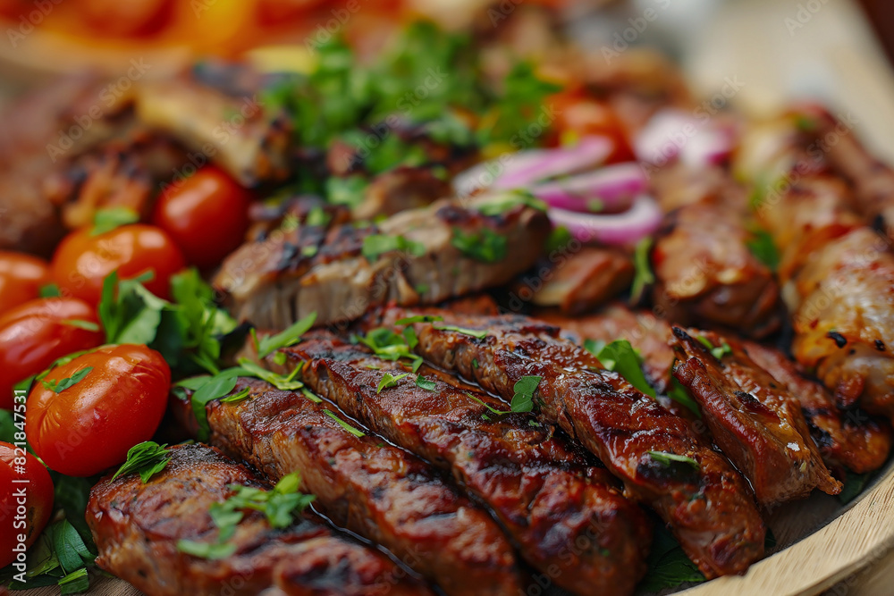 Cold cuts with vegetables grilled on the Barbecue. Cold cuts with vegetables grilled on the Barbecue.