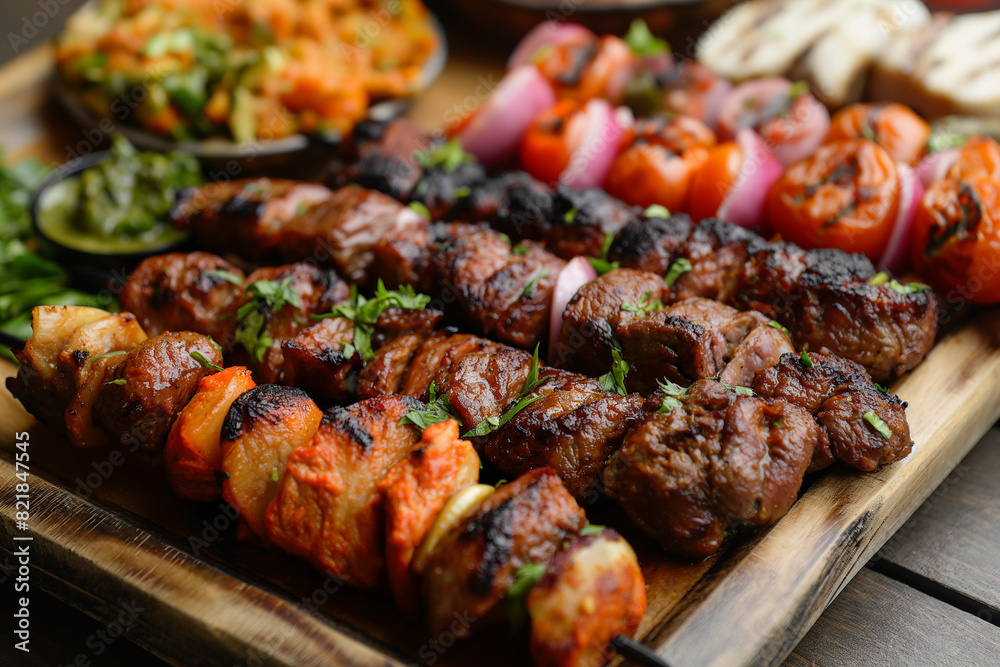 Cold cuts with vegetables grilled on the Barbecue. Cold cuts with vegetables grilled on the Barbecue.