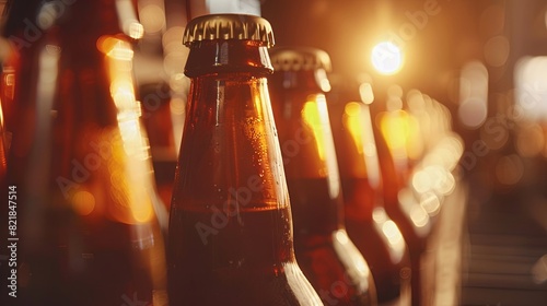Golden hour glow on a lineup of bottled beverages