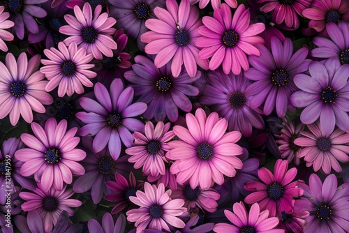 a bunch of purple and pink flowers together