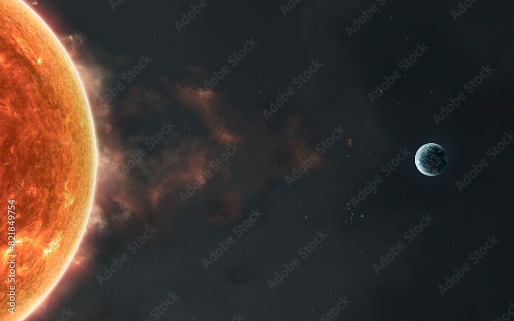 3D illustration of solar geomagnetic storm and northern lights. Aurora borealis art in 5K - realistic visualization