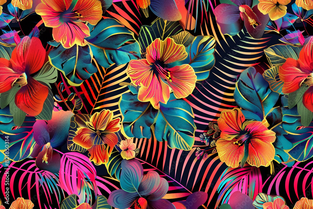 Striped floral pattern, Seamless pattern, futuristic background 