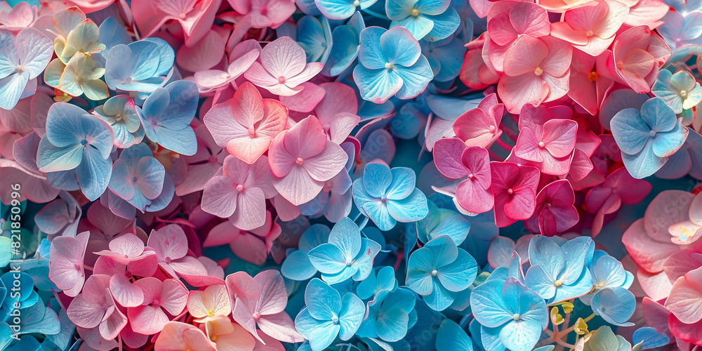 Fototapeta premium A blurred style background featuring a vibrant and vivid hydrangea with captivating colors background