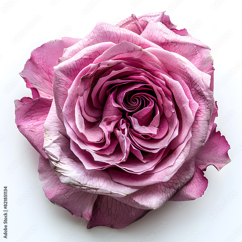 Pink Damascus rose flower top view isolated on white background Pink Damascus rose flower top view isolated on white background