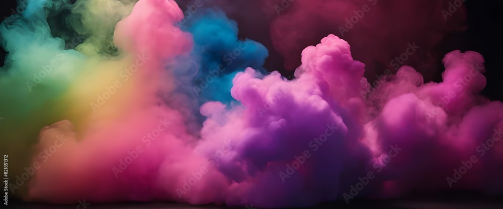 rainbow smoke, colored smoke floating on a black background, floating smoke, floating smoke illustration