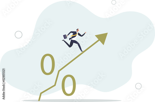 businessman investor running up on percentage graph.flat vector illustration.