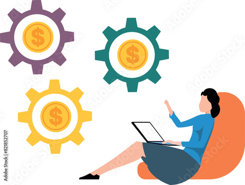 The girl is working on the dollar management.