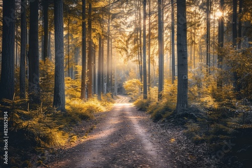 a dirt road in the middle of a forest © BiVn