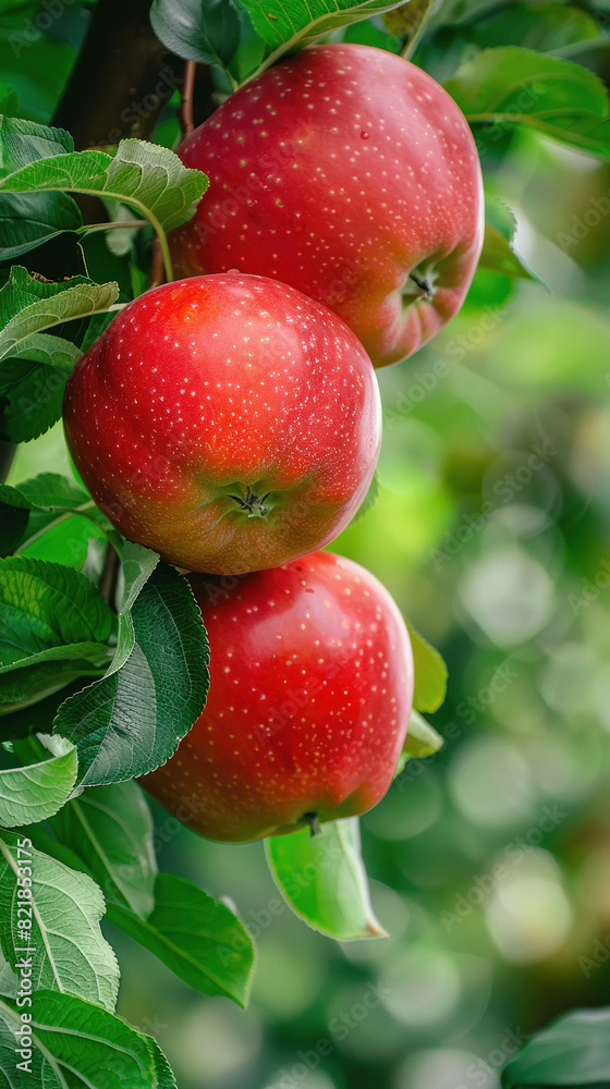 Obraz premium red apple hanging on tree