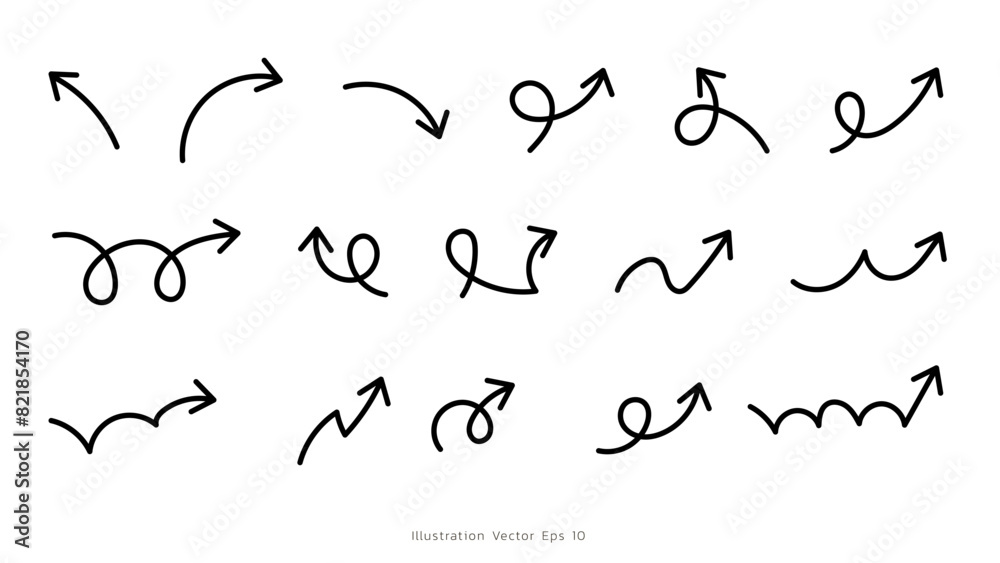 Set arrows pointing in different directions handwritten calligraphy isolated on white background , Flat Modern design, illustration Vector EPS 10 Set arrows pointing in different directions handwritten calligraphy isolated on white background , Flat Modern design, illustration Vector EPS 10