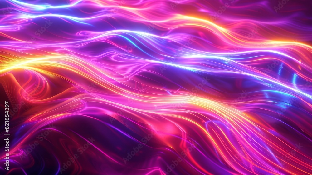 Glowing Neon Waves with Pink and Blue Highlights in a Futuristic Abstract Art

