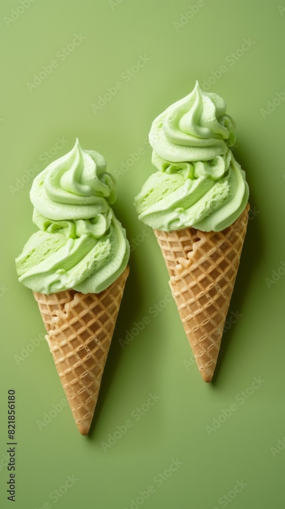 Ice cream green tea cone waffle summer snack dessert happy for kids Ice cream green tea cone waffle summer snack dessert happy for kids