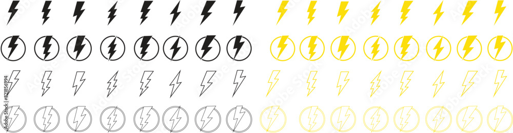 Set of Energy and thunder electricity icons symbols. Lightning ,electric power vectors designs elements. Flash bolt signs in circle editable stock. Flash emblem isolated on transparent background. Set of Energy and thunder electricity icons symbols. Lightning ,electric power vectors designs elements. Flash bolt signs in circle editable stock. Flash emblem isolated on transparent background.