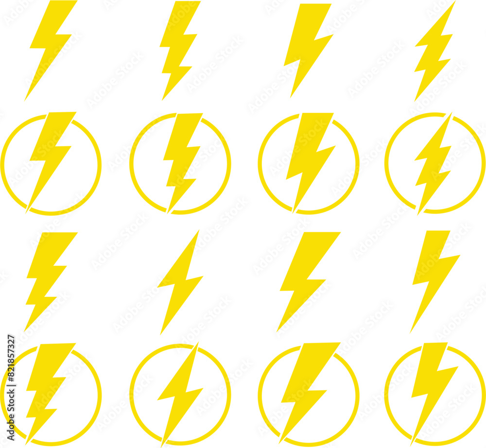 Set of yellow Fill Energy and thunder electricity symbols concept. Lightning , electric power vectors designs elements. Bolt signs in circle. Flash emblem templates isolated on transparent background. Set of yellow Fill Energy and thunder electricity symbols concept. Lightning , electric power vectors designs elements. Bolt signs in circle. Flash emblem templates isolated on transparent background.