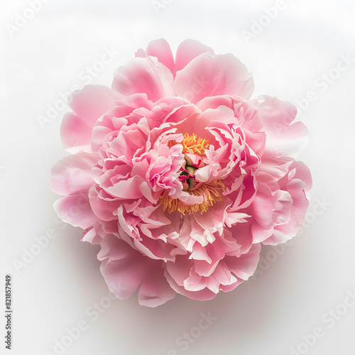 Pink peony flower Top view isolated on white background