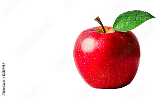 Photorealistic polished red apple with green leaf isolated on transparent background. Organic fruit design element PNG cutout collection. Garden Lifestyle. Fresh food  cooking  diet concept. Side view