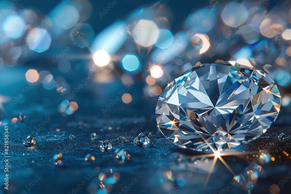 Diamonds. Close up of sparkling luxury diamonds of different cuts and sizes on a dark blue background with shadows. Dazzling shiny transparent pure diamonds soft focus with bokeh. Jewel, jewellery Diamonds. Close up of sparkling luxury diamonds of different cuts and sizes on a dark blue background with shadows. Dazzling shiny transparent pure diamonds soft focus with bokeh. Jewel, jewellery