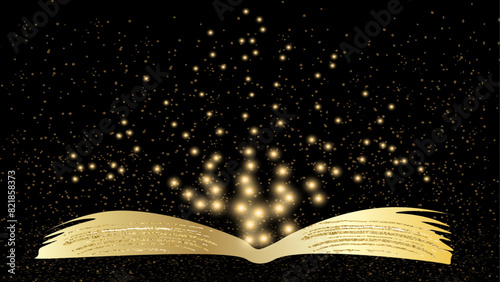 Burning with fire and smoke Holy Bible Gold Ancient Book banner, illuminated message Ai.