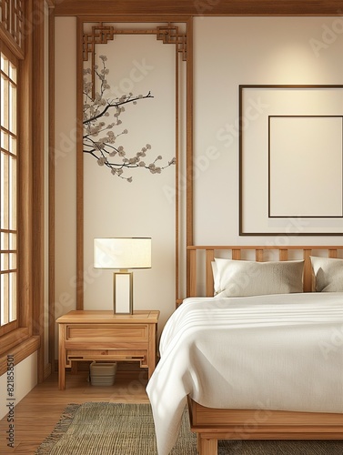 Frame mockup, modern and oriental hanok bedroom home interior