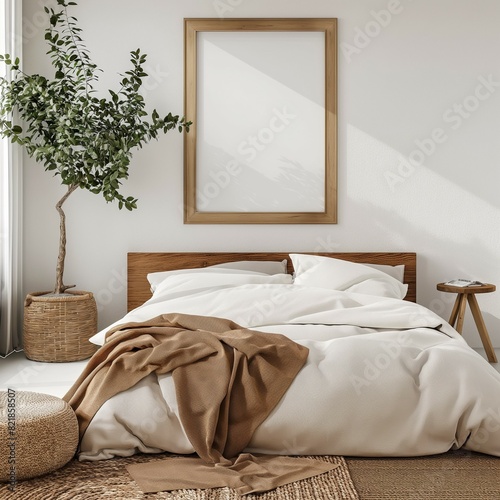 Frame mockup, modern and oriental bedroom home interior