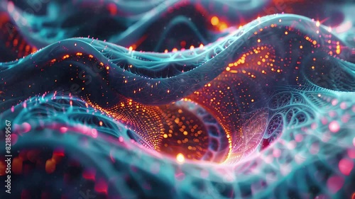 Cybernetic quantum waves intertwining, 4K animated video looping photo