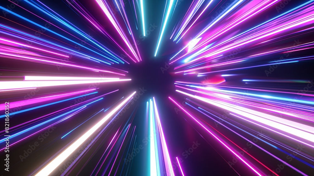 Obraz premium 3d rendering of colorful neon light lines on black background.