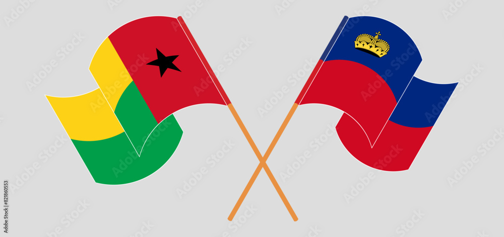 Crossed and waving flags of Guinea-Bissau and Liechtenstein Crossed and waving flags of Guinea-Bissau and Liechtenstein