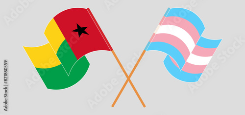 Crossed and waving flags of Guinea-Bissau and Transgender Pride