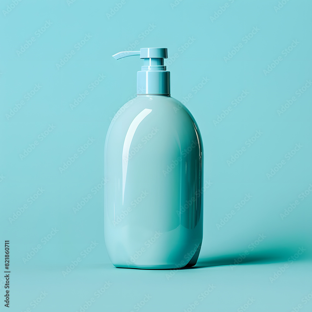 Bottle of hair shampoo with dispenser mock up isolated on tiffany blue background Bottle of hair shampoo with dispenser mock up isolated on tiffany blue background