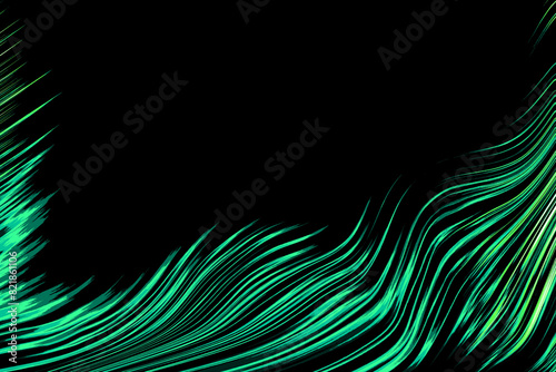 abstract black background with colored turquoise curl lines